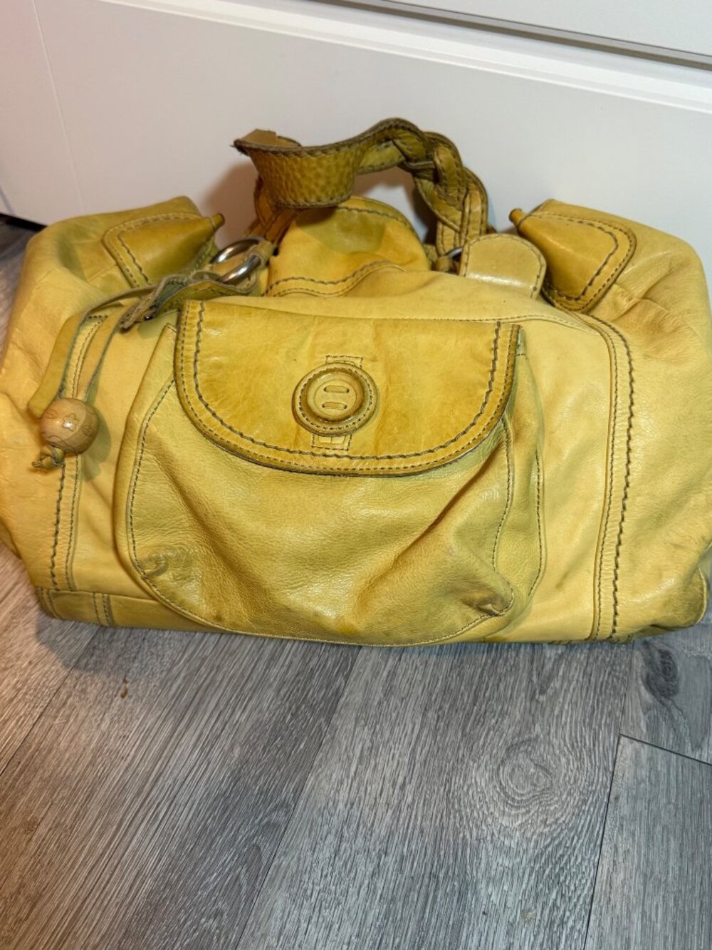 Fossil  Yellow Leather Shoulder Bag with Braided Handles